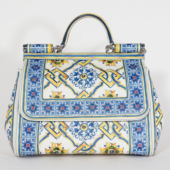 Dolce & Gabbana Majolica Print Miss Sicily Medium Bag Blue White - Picture 1 of 11